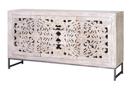 GINER Y COLOMER Aparador de madera de mango y metal en blanco envejecido